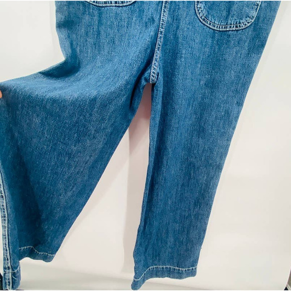 Gap Blue Utility Jumpsuit Denim Carwash Romper Medium Wash Size 2 Wide Leg - Picture 9 of 10